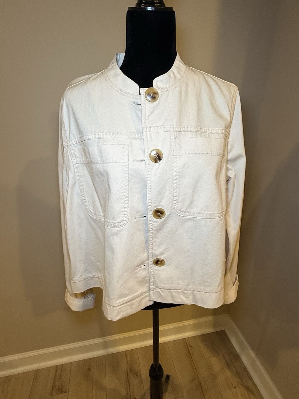 LC Lauren Conrad Women’s L Cream Ivory Chore Jacket Button Front Pockets